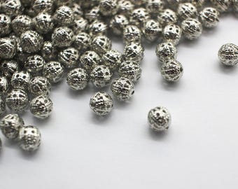 銀メッキ真鍮フィリグリー6mm丸型ビーズ20個 - Etsy 日本