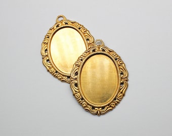 2 Art Deco Brass Oval Pendant Settings 22x30mm