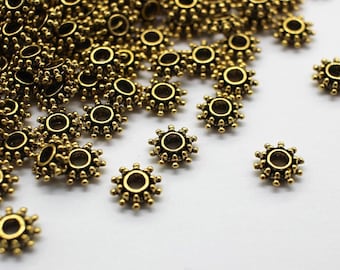 20 Antique Gold Flower Rondelle Spacer Beads 8x3mm