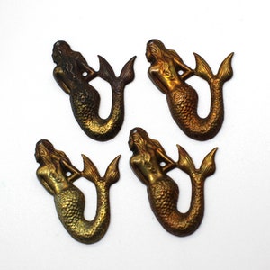 4 Left Facing Oxidized Brass Mermaid Stampings 25x35mm