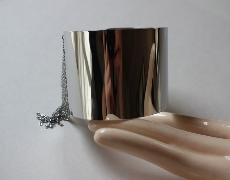 Large Silver Blank Cuff Bracelet With Chain Dangles