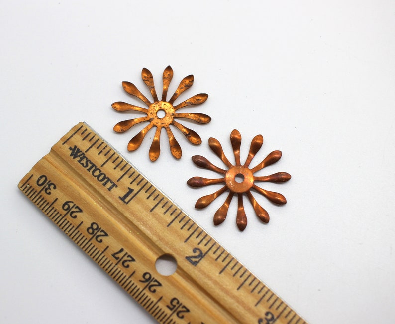 Vintage Copper Metal Flower Findings 29mm Base Metal Flowers image 4