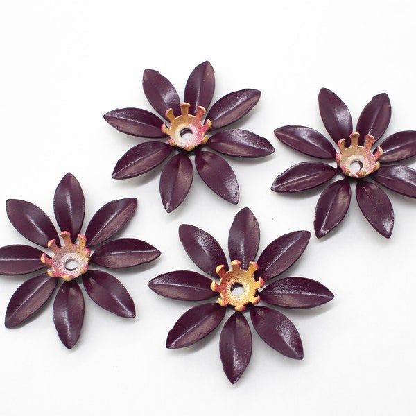 Hand Painted Aubergine Purple Vintage Flowers - Perfect As Earrings & Pendants