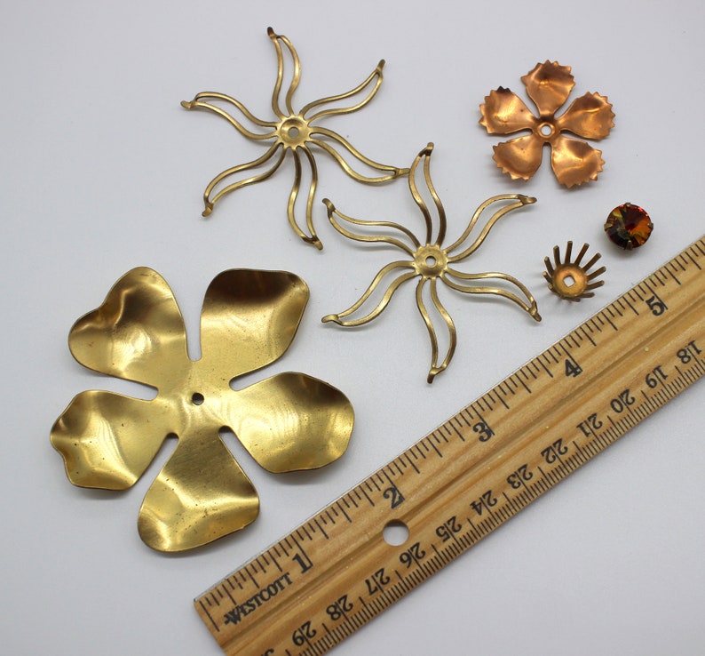 Stackable Brass Flower Findings WVintage Preciosa Rivoli Destash Lot