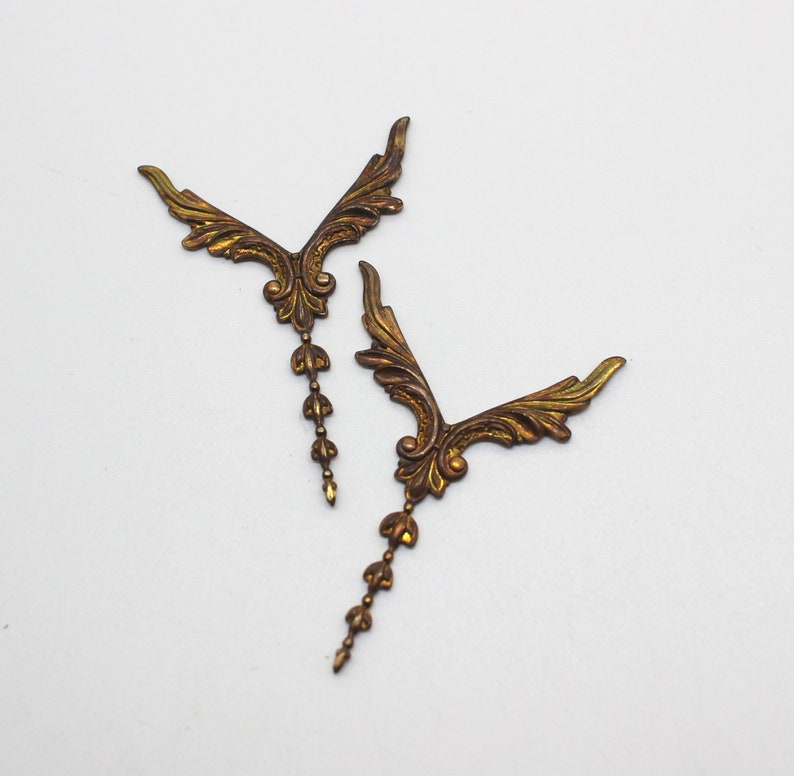 Unusual Oxidized Brass V Wing Findings image 4