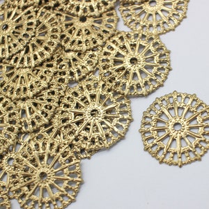 6 Hand Painted Metallic Gold Vintage 23mm Round Filigree Stampings