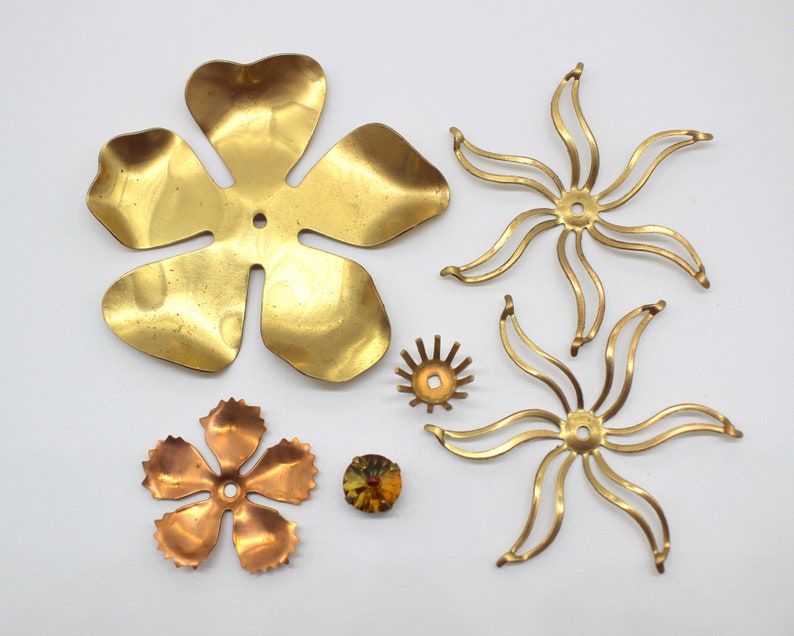 Stackable Brass Flower Findings WVintage Preciosa Rivoli Destash Lot