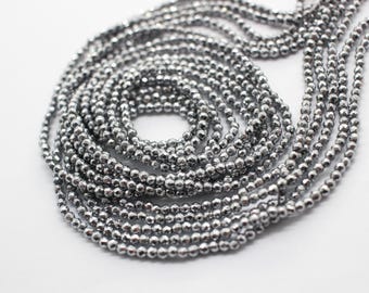 2mm Round Faceted Silver Hematite Strand