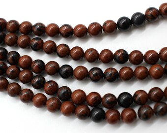 6mm Mahogany Obsidian Rounds Full Strand 15.5"