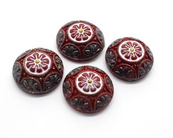 6 Vintage Japanese Glass Red Black Gold Mosaic Hand Painted Czech