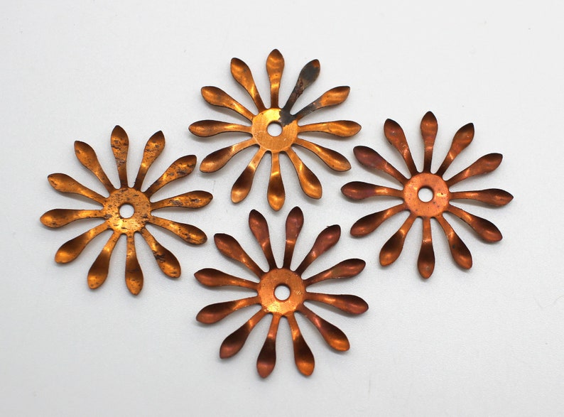 Vintage Copper Metal Flower Findings 29mm Base Metal Flowers image 1