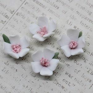 4 Vintage Porcelain Flowers Handmade Japanese Bisque White Flower Dogwood Cabochons 15mm image 2