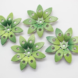 4 Hand Painted Green Ombré Vintage Metal Flowers 34mm