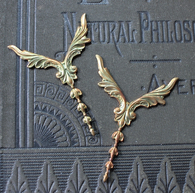 Unusual Oxidized Brass V Wing Findings image 1