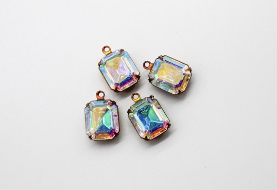 Vintage AB Crystal Swarovski Crystal TTC Brass Ox Settings 10x12mm Octagon 1 Loop Pendants Earring Dangles
