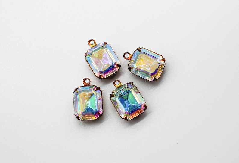 Vintage AB Kristall Swarovski Kristall TTC Mässing Oxinfattningar 10 x 12 mm Oktagon 1 Loop Hängen Örhängen Dinglar 4 Pendant Findings