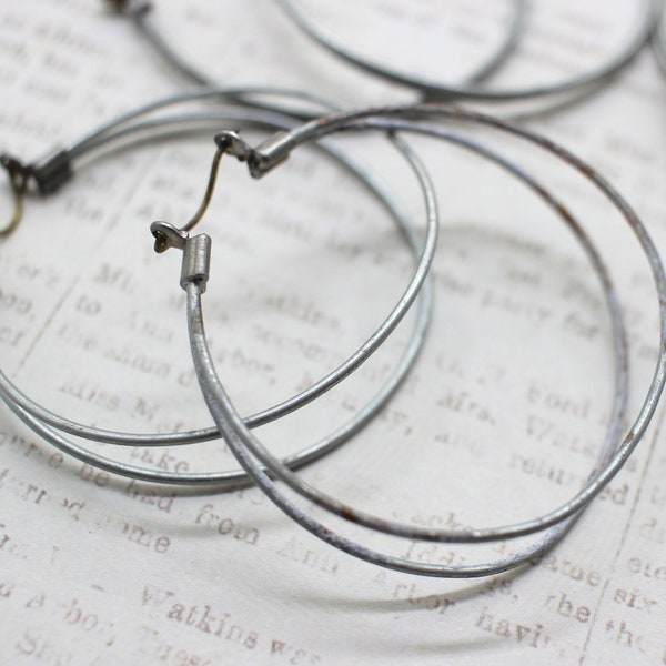 Closeout Destash ~ 10 Pair Vintage Silver Hoop Earrings 42mm - Perfect For Wire Wrapping