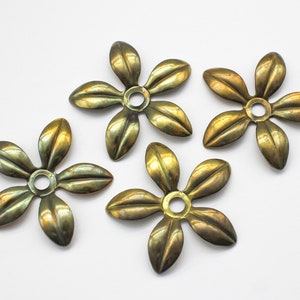4 Vintage Oxidized Brass Plated Flowers 37mm