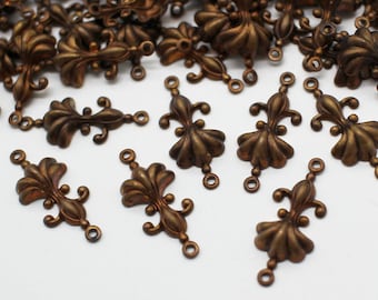 6 Oxidized Brass Art Deco Earring Findings Connector Stampings