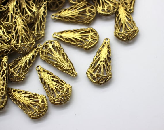 CLOSEOUT 20 Vintage Brass Filigree Drops 24x12mm Etsy Australia