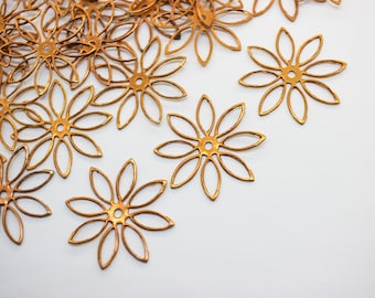 5 Vintage Copper Metal Flower Findings 35mm - Base Metal Flowers