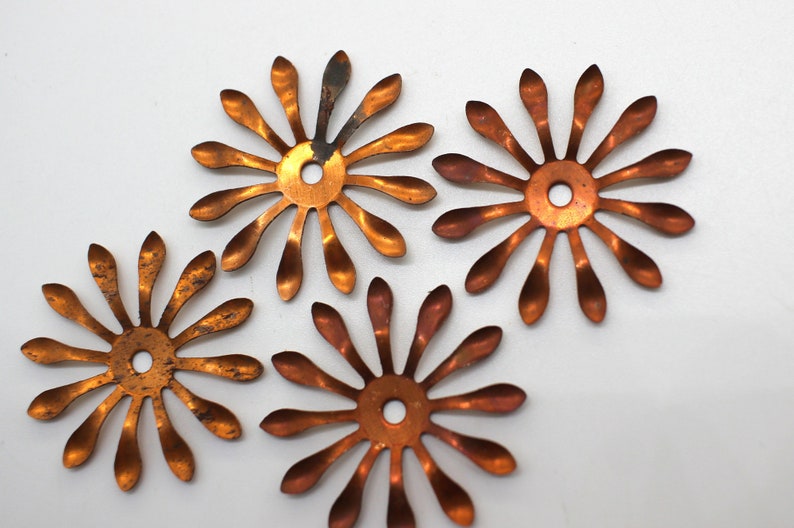 Vintage Copper Metal Flower Findings 29mm Base Metal Flowers image 3