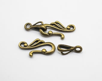 10 Sets Fancy Hook & Eye Clasps Antiqued Bronze