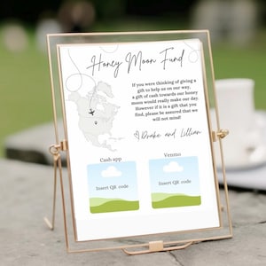 honey moon fund, digital download, 8x10, plane, cash app, venmo, qr code, editable document, template, wedding template