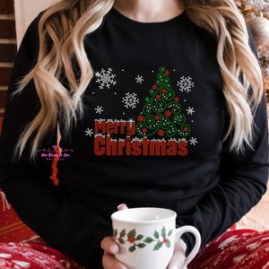 Christmas Rhinestone Bling Shirt, Merry Christmas Tree snowflake rhinestone shirt, Christmas sweatshirt