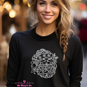 Santa Christmas Rhinestone shirt, Christmas bling shirt, ladies holiday shirt, women&#39;s Christmas shirt, Christmas sweatshirt