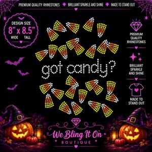 Halloween strass transfer, Halloween strass applicatie, candy corn strass transfer, glinsterende shirt strass transfer