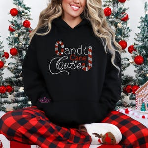 Candy cane cutie Christmas Rhinestone shirt, Christmas bling shirt, ladies Christmas shirt, Candy cane shirt, women&#39;s holiday bling shirt