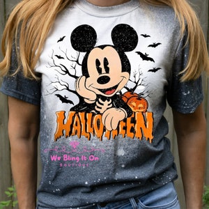 Disney Halloween Mickey Mouse Shirt, bleached shirt, Halloween t-shirt, vintage style shirt