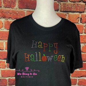 Happy Halloween bling rhinestone shirt, Halloween shirt, pumpkin shirt, long sleeve shirt, hoodie