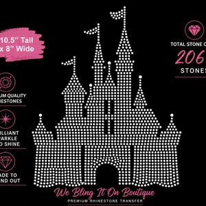 Disney kasteel strass transfer, strijkapplicatie (26,7 x 20,3 cm)