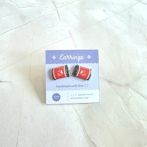Blue Dog Food Inspired Earrings, Handmade Shrink Plastic Studs, Hypoallergenic Cartoon Jewelry, Cute Gift for Girls or Kids