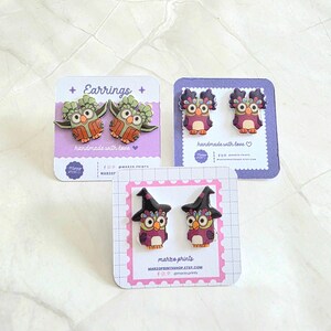 Chatter Purple Owl Earrings, Handmade Hypoallergenic Studs, Cute Gift for Kids & Fans