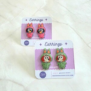 Labubu Style Blue Dog Earrings, Cute Handmade Studs, Hypoallergenic Jewelry for Cartoon Fans & Kids