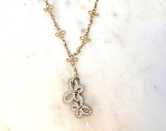 Swarovski Necklace Gold Tone Crystal Butterflies Pendant Drop Signed Swan Tag