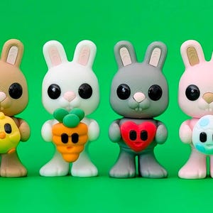 Set of 4 Colorful 3D Printed Bunnies – Cute Bunny Figurines with Gifts – Stress Relief Toy & Easter Bunny Gift Idea - Extra Toys Ship FREE!