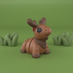 3D Printed Articulated Moose Figurine: Moving Toy, Desk Decor