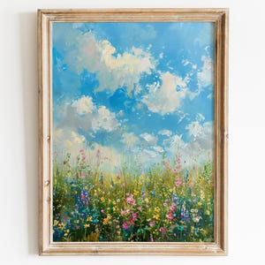 Spring Meadow with Wildflowers | Colorful Landscape Oil Painting | Floral Nature Wall Art Printable | Wildflower Field Decor