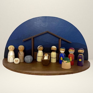 Hand-Painted Wooden Doll Nativity Set | Wood Nativity |  Kids Nativity | Christmas