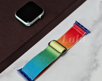 Rainbow Apple Watch Band • Series 11-1, SE, Ultra • Adjustable Nylon Band 38mm-41mm 42mm-49mm • Vibrant Gradient Colorful Strap • Pride Gift