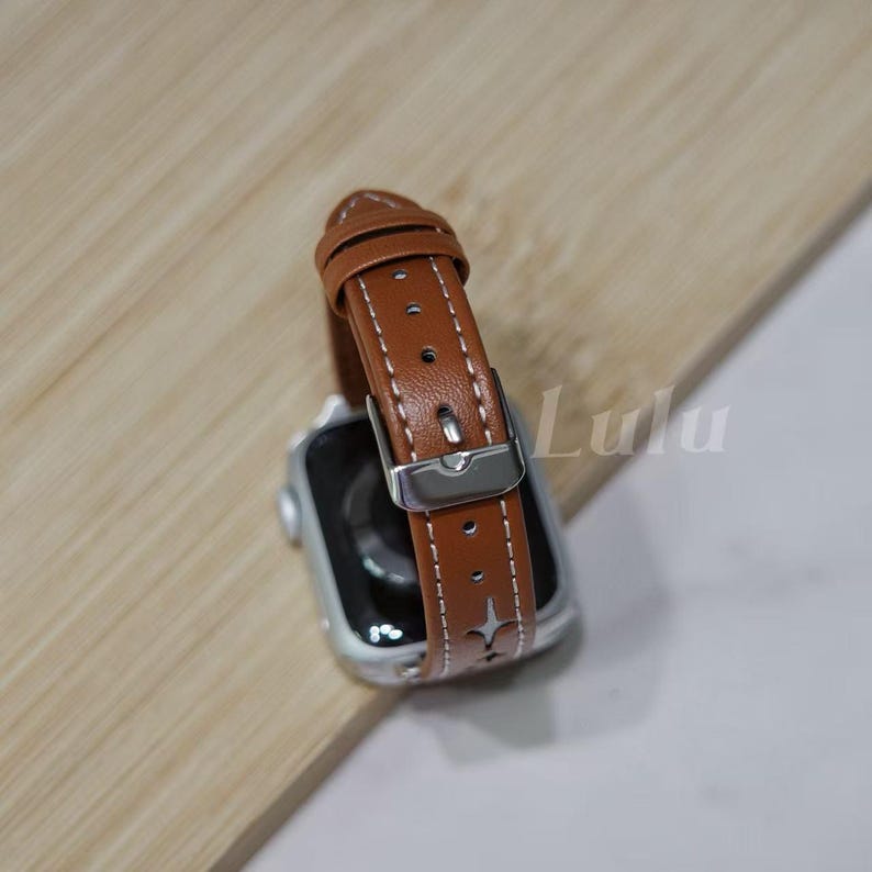 Luxury Leather Apple Watch Strap • Apple Watch Series 11-1, SE, Ultra • 38mm 40mm 41mm 42mm 44mm 45mm 46mm 49mm • Gift for Her • Star Stitch image 5