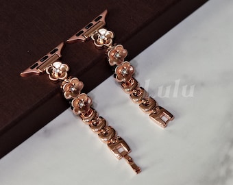 Bracelet pour montre Apple Sakura Blossom en or rose • Bracelet floral élégant • iWatch Series 11-1, SE, Ultra • Bracelet réglable 38 mm-41 mm 42 mm-49 mm