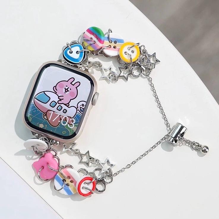 Colorful Button Charm Apple Watch Band • Apple Watch Series 11-1, SE, Ultra • Adjustable Strap 38mm-41mm 42mm-49mm • Special Gift For Her
