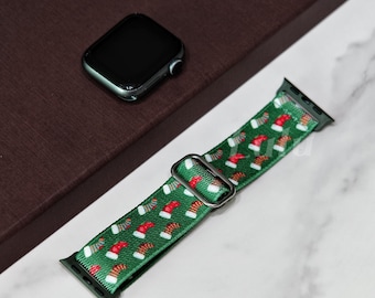 Green Christmas Apple Watch Band • Series 11-1, SE, Ultra • Adjustable Nylon Band 38mm-41mm 42mm-49mm • Holiday Gift Idea, Stocking Stuffer