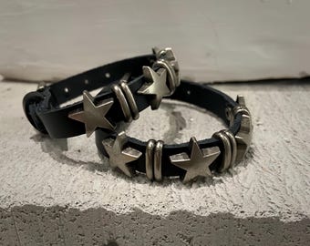 Punk Leather Adjustable Bracelet • Unisex Jewelry • Gift for Him/Her • Bold Gothic Style • Edgy Star Charm Bracelet • Handmade Y2K Bracelet