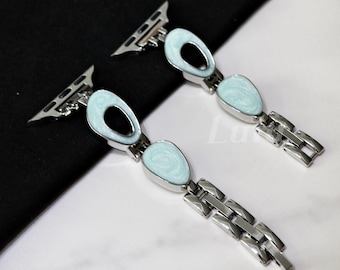 Jade Stainless Steel Apple Watch Band • Jewelry-Style Bracelet Strap • Fits Series 1–12, SE, Ultra • 38mm 40mm 41mm 42mm 44mm 45mm 46mm 49mm
